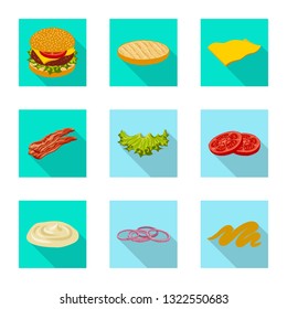 Vector design of burger and sandwich sign. Set of burger and slice vector icon for stock.