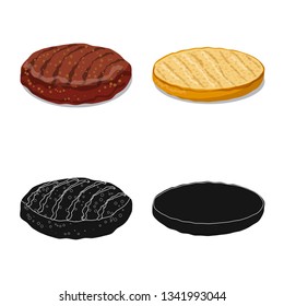 Vector design of burger and sandwich sign. Set of burger and slice stock symbol for web.