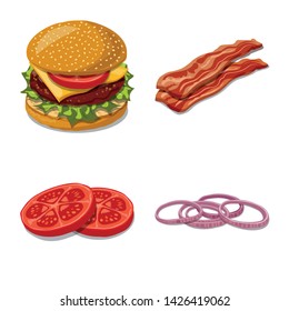 Vector design of burger and sandwich sign. Collection of burger and slice vector icon for stock.
