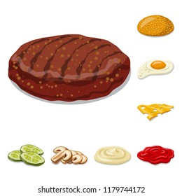 Vector design of burger and sandwich symbol. Set of burger and slice stock vector illustration.