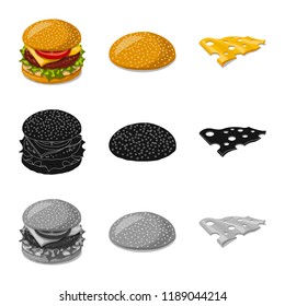 Vector design of burger and sandwich symbol. Set of burger and slice stock vector illustration.