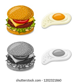 Vector design of burger and sandwich symbol. Set of burger and slice stock vector illustration.