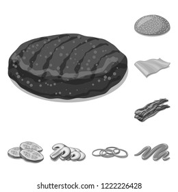 Vector design of burger and sandwich symbol. Collection of burger and slice stock vector illustration.