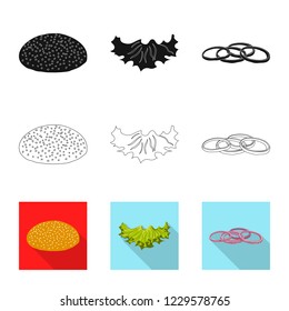 Vector design of burger and sandwich symbol. Collection of burger and slice stock symbol for web.