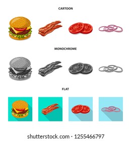 Vector design of burger and sandwich symbol. Collection of burger and slice stock symbol for web.