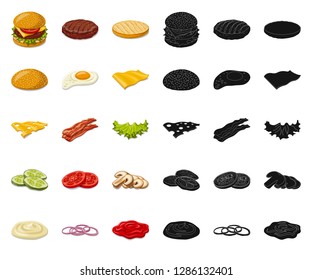 Vector design of burger and sandwich symbol. Collection of burger and slice vector icon for stock.