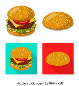 Vector design of burger and sandwich symbol. Collection of burger and slice stock symbol for web.