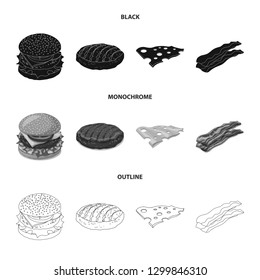Vector design of burger and sandwich symbol. Collection of burger and slice vector icon for stock.
