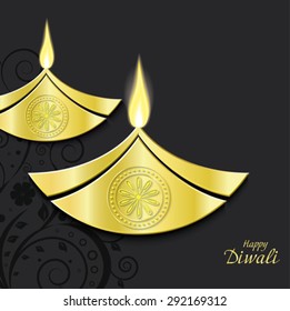 Vector design of burning diwali diya