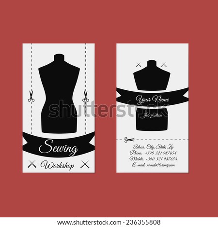 Vector design business card stylish tailor shop, cloth repair and alteration shop.