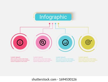 The vector design business infographic uses concepts creative circle template infographic with 4 options. It can be used for layout, workflows, diagrams, business process options, banners, web design.