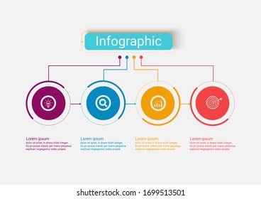 The vector design business infographic uses concepts creative circle template infographic with 4 options. It can be used for layout, workflows, diagrams, business process options, banners, web design.