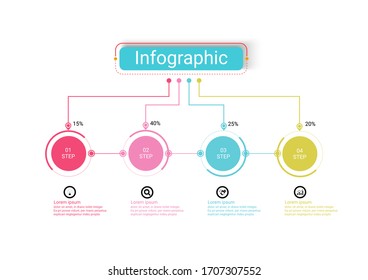 La infografía del negocio de diseño vectorial utiliza conceptos de plantilla de círculo creativo infografía con 4 opciones. Se puede utilizar para diseño, flujos de trabajo, diagramas, opciones de procesos empresariales, banners, diseño web.