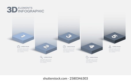 Vector design of business or marketing infographics with icons and 3D objects