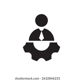 Vector design of a businessperson with a gear, symbolizing leadership, administration, and corporate management functions.