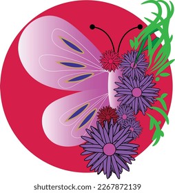 Vektordesign von Schmetterling und Blumen