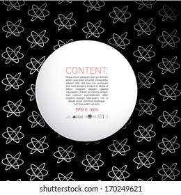 Vector design. BW science edition of minimal scalable abstract contemporary round frame textbox with an artistic molecule background. Layout element for web, brochure, presentation or infographics. 