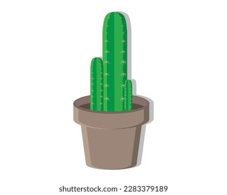vector design of a cactus plant that usually grows in the desert consisting of three small, medium and large trees planted in a brown pot