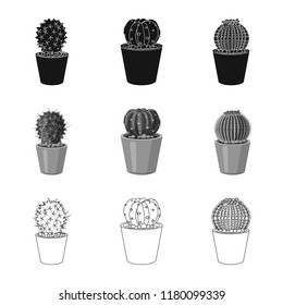 Vector design of cactus and pot icon. Collection of cactus and cacti stock vector illustration.