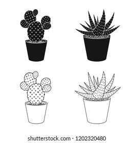 Vector design of cactus and pot icon. Set of cactus and cacti vector icon for stock.