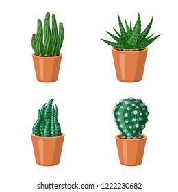 Vector design of cactus and pot icon. Collection of cactus and cacti stock vector illustration.