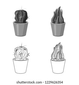 Vector design of cactus and pot icon. Collection of cactus and cacti vector icon for stock.
