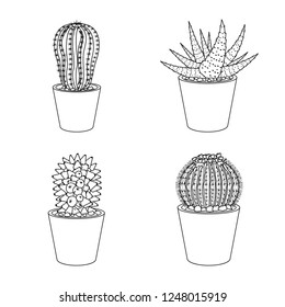 Vector design of cactus and pot icon. Collection of cactus and cacti stock vector illustration.