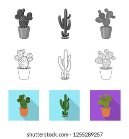 Vector design of cactus and pot icon. Set of cactus and cacti stock symbol for web.