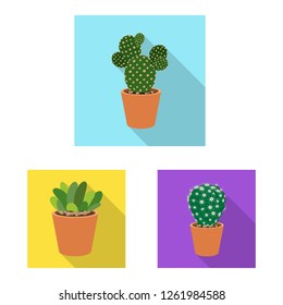 Vector design of cactus and pot icon. Set of cactus and cacti stock vector illustration.