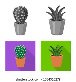 Vector design of cactus and pot icon. Set of cactus and cacti stock vector illustration.