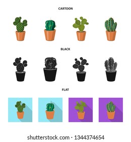 Vector design of cactus and pot icon. Set of cactus and cacti stock vector illustration.