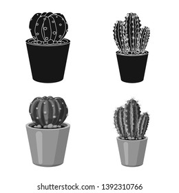 Vector design of cactus and pot icon. Set of cactus and cacti stock vector illustration.
