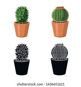 Vector design of cactus and pot icon. Set of cactus and cacti stock symbol for web.