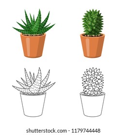Vector design of cactus and pot logo. Set of cactus and cacti vector icon for stock.