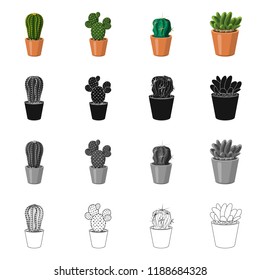 Vector design of cactus and pot logo. Collection of cactus and cacti vector icon for stock.