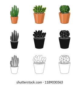 Vector design of cactus and pot logo. Collection of cactus and cacti vector icon for stock.