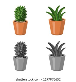 Vector design of cactus and pot logo. Set of cactus and cacti vector icon for stock.