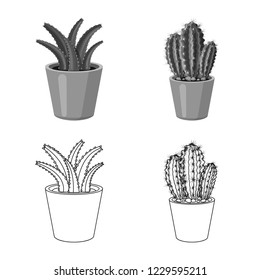 Vector design of cactus and pot logo. Collection of cactus and cacti stock symbol for web.