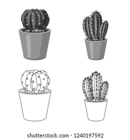 Vector design of cactus and pot logo. Set of cactus and cacti stock vector illustration.