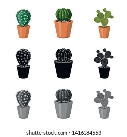 Vector design of cactus and pot logo. Collection of cactus and cacti stock vector illustration.