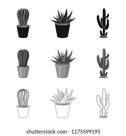 Vector design of cactus and pot sign. Set of cactus and cacti stock symbol for web.