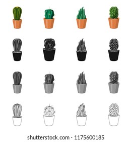 Vector design of cactus and pot sign. Set of cactus and cacti stock symbol for web.