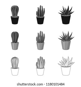 Vector design of cactus and pot sign. Set of cactus and cacti vector icon for stock.