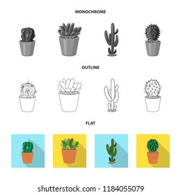 Vector design of cactus and pot sign. Collection of cactus and cacti vector icon for stock.