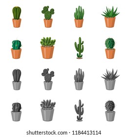 Vector design of cactus and pot sign. Collection of cactus and cacti vector icon for stock.