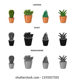 Vector design of cactus and pot sign. Set of cactus and cacti stock symbol for web.