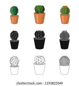 Vector design of cactus and pot sign. Collection of cactus and cacti stock symbol for web.