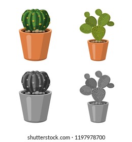 Vector design of cactus and pot sign. Collection of cactus and cacti stock symbol for web.