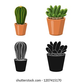 Vector design of cactus and pot sign. Set of cactus and cacti stock symbol for web.