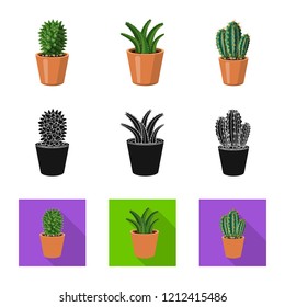 Vector design of cactus and pot sign. Set of cactus and cacti stock vector illustration.